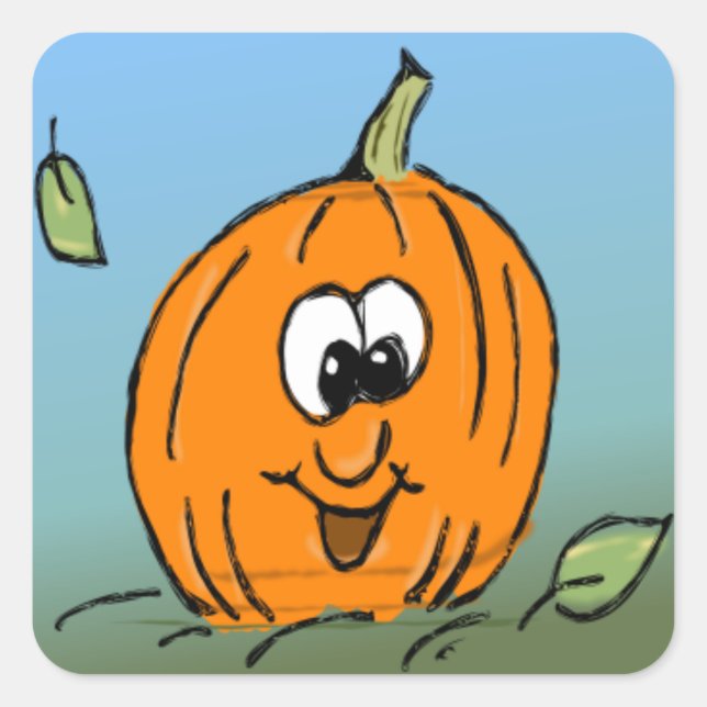 Pegatina Cuadrada Sonriente calabaza de Halloween amigable Jack-O-La (Anverso)