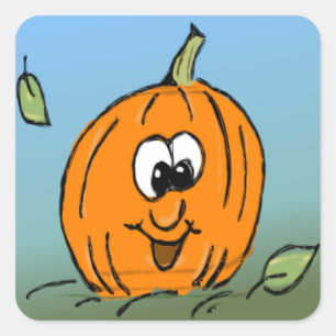 Pegatina Cuadrada Sonriente calabaza de Halloween amigable Jack-O-La