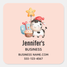 Pegatina Cuadrada Sonriente Cow Cute Adorable Fiesta Negocios