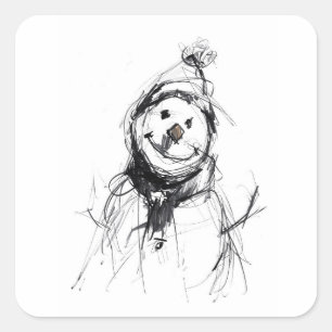 Pegatina Cuadrada Sonriente feliz hombre de nieve