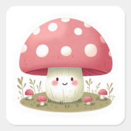 Pegatina Cuadrada Sonriente hongo