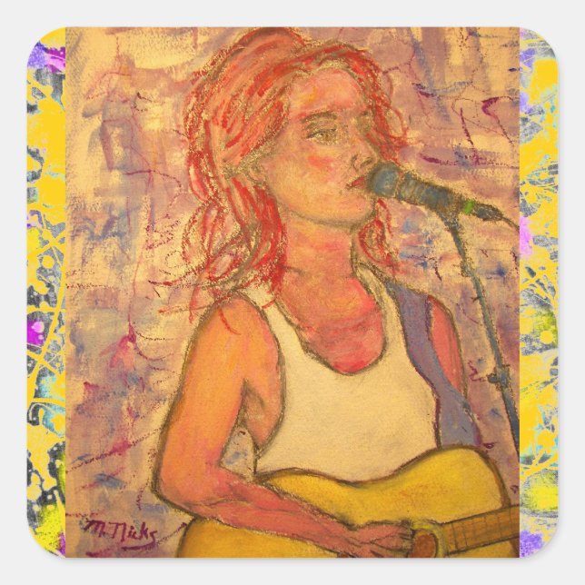 Pegatina Cuadrada sonrisa de micrófono azul goteo hacia arriba (Anverso)