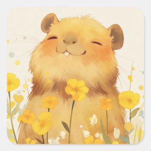 Pegatina Cuadrada Sonrisa Linda de Capibara