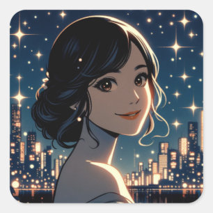 Pegatina Cuadrada Sonrisa Starry Serenity