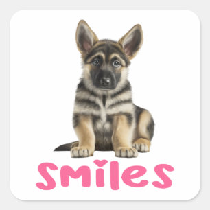 Pegatina Cuadrada Sonrisas Cachorro Pastor Alemán Lindo Hola