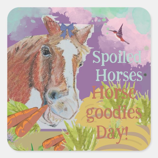 Pegatina Cuadrada Sonrisas de amapola coloridas, sonriendo a caballo (Anverso)