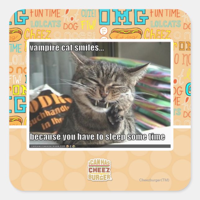 Pegatina Cuadrada sonrisas de gato vampiro (Anverso)