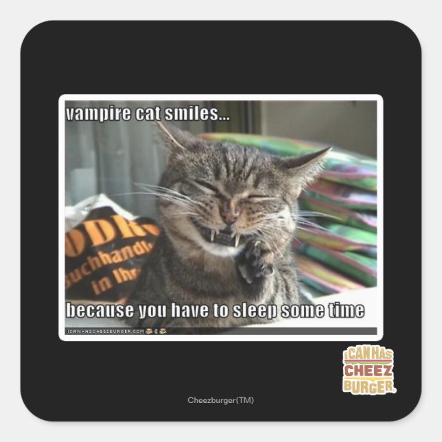 Pegatina Cuadrada sonrisas de gato vampiro (Anverso)