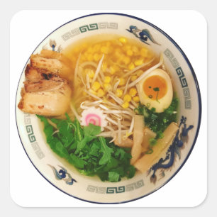 Pegatina Cuadrada Sopa de fideos de cerdo Ramen