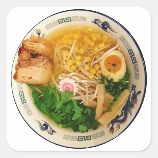 Pegatina Cuadrada Sopa de fideos de cerdo Ramen (Anverso)