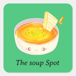 Pegatina Cuadrada Sopa De Tomate Y Sándwich De Queso A La Parrilla