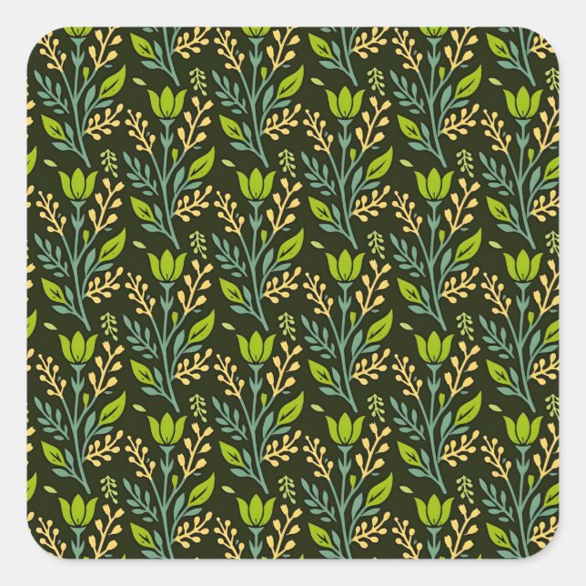 Pegatina Cuadrada Sophisticated blue & beige floral pattern design  (Anverso)