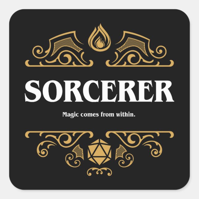 Pegatina Cuadrada Sorcerer Class Tabletop RPG Gaming (Anverso)