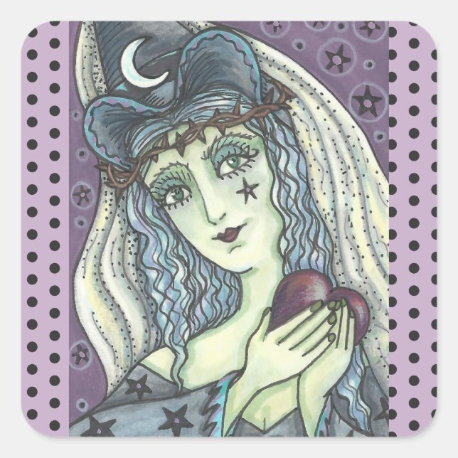 PEGATINA CUADRADA SORCERESS, GÓTICO CON PEGATINAS DEL CORAZÓN (Anverso)