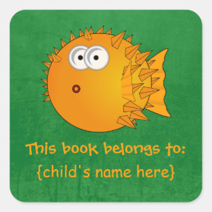 Pegatina Cuadrada Sorprendido Naranja Pescado Puffer - Libro Pertene