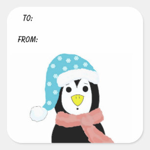 Pegatina Cuadrada Sorprendido pingüino