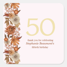 Pegatina Cuadrada Sorpresa de la flor de otoño de una mujer: 50 años