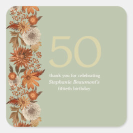 Pegatina Cuadrada Sorpresa de la flor de otoño de una mujer: 50 años