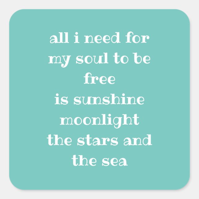 Pegatina Cuadrada Soul Sun Moon Stars Sea Typography Poem Aqua Lugga (Anverso)