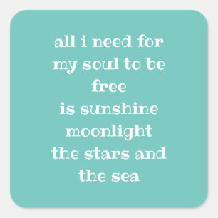 Pegatina Cuadrada Soul Sun Moon Stars Sea Typography Poem Aqua Lugga