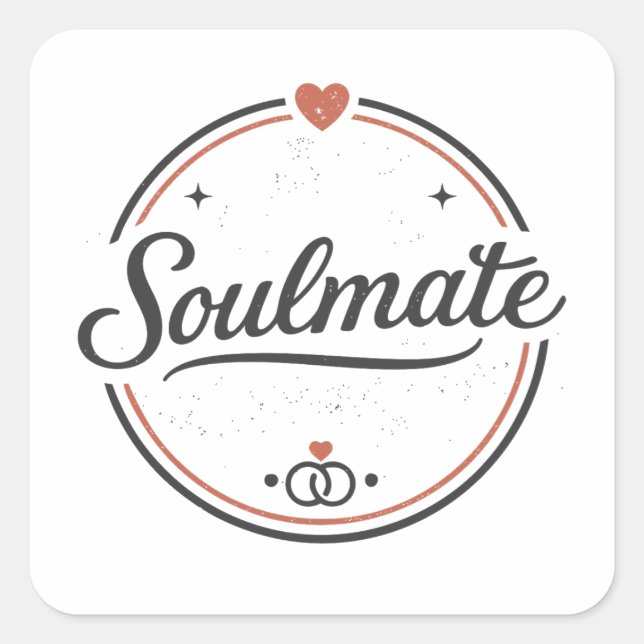 Pegatina Cuadrada Soulmate Retro Love Minimal(Light) Couple Matching (Anverso)