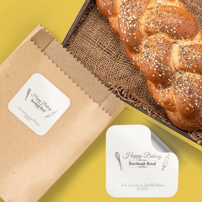 Pegatina Cuadrada Sourdough Bread Cooking Utensil Minimalista (Sourdough Bread Cooking Utensil Minimalist Square Sticker)