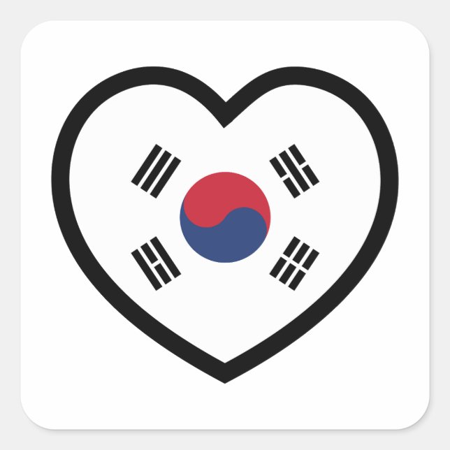 Pegatina Cuadrada South Korea Flag Heart (Anverso)