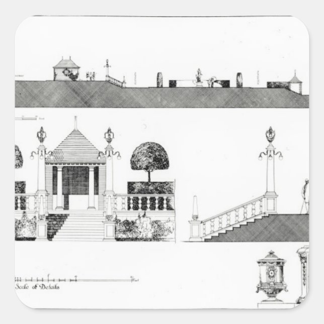 Pegatina Cuadrada Southport: Sección y detalles de la terraza (Anverso)
