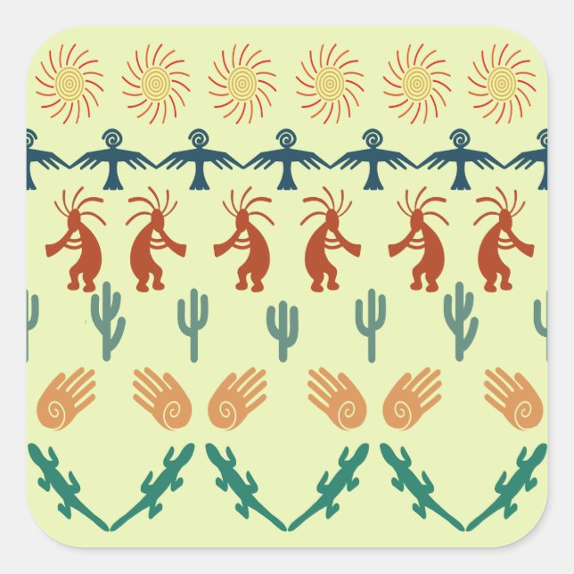 Pegatina Cuadrada Southwest American Indian Tribal Petroglyphs Art (Anverso)