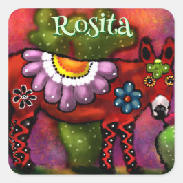 Pegatina Cuadrada Southwest Talavera-Style Donkey Personalized