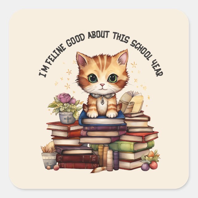 Pegatina Cuadrada Soy bastante bueno con este año escolar (Anverso)