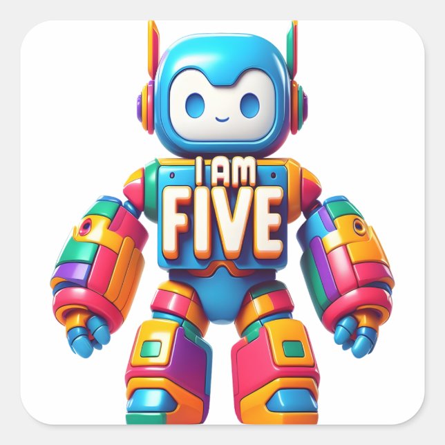 Pegatina Cuadrada Soy cinco robots para niños Robótico tecnológico d (Anverso)