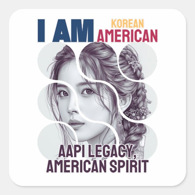 Pegatina Cuadrada Soy coreano-estadounidense (mujer) - AAPI Legacy,  (Anverso)