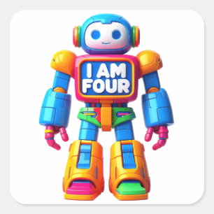 Pegatina Cuadrada Soy cuatro robots para los niños Robótica tecnológ
