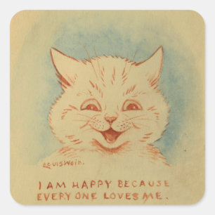 Pegatina Cuadrada Soy Feliz Porque Todos Me Aman (Louis Wain)