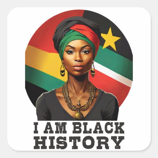 Pegatina Cuadrada Soy historia negra (Anverso)