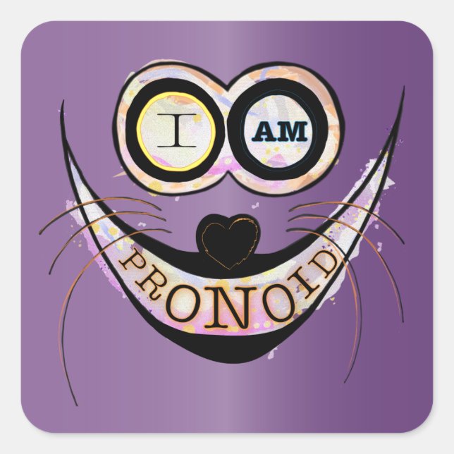 Pegatina Cuadrada Soy PRONOZ, optimista y gracioso cita de gato (Anverso)
