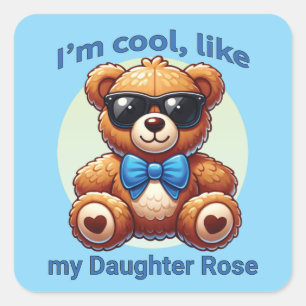 Pegatina Cuadrada Soy Teddy Bear Cool con Lazo Azul Personalizable
