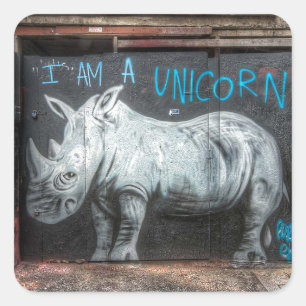 Pegatina Cuadrada Soy Un Graffiti De Unicornio, Shoreditch (Londres)