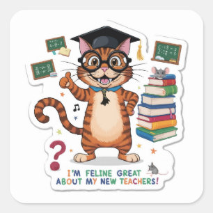 Pegatina Cuadrada Soy un gran estudiante felino feliz de regreso a l
