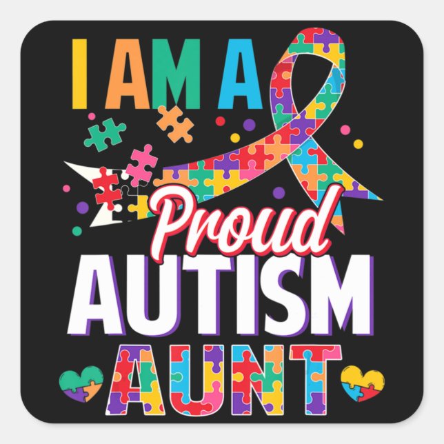 Pegatina Cuadrada Soy un orgulloso autismo con el autismo y el rompe (Anverso)