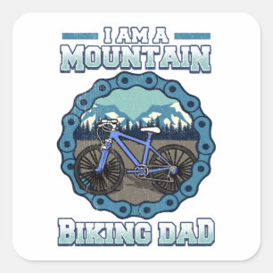 Pegatina Cuadrada Soy un padre de bicicleta de montaña ciclistas