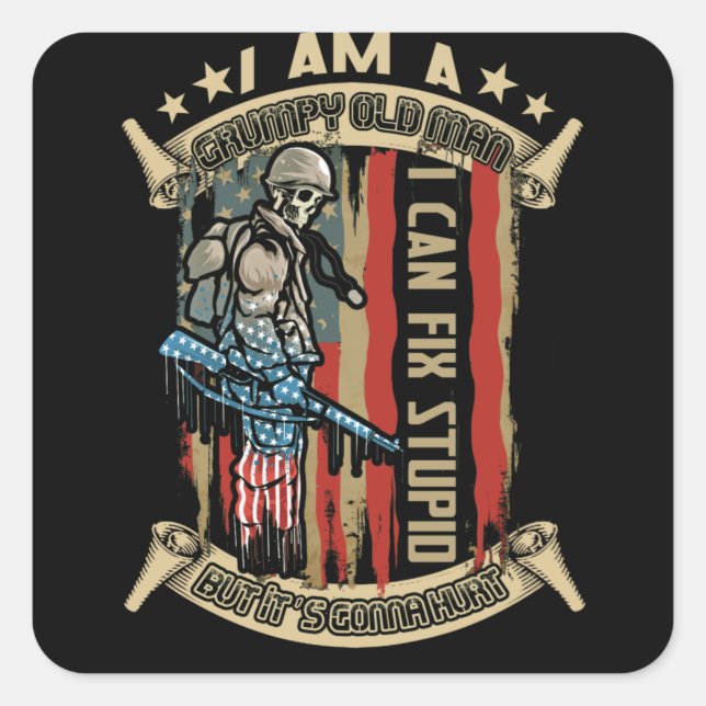 Pegatina Cuadrada Soy un viejo gruñón que puedo arreglar estúpidos p (Anverso)