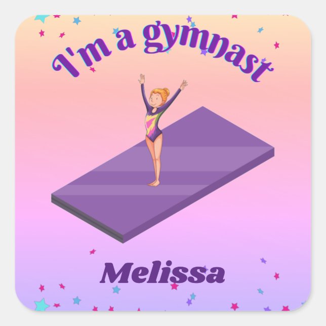 Pegatina Cuadrada Soy una gimnasta - Chica con Leotard sobre Gimnasi (Anverso)