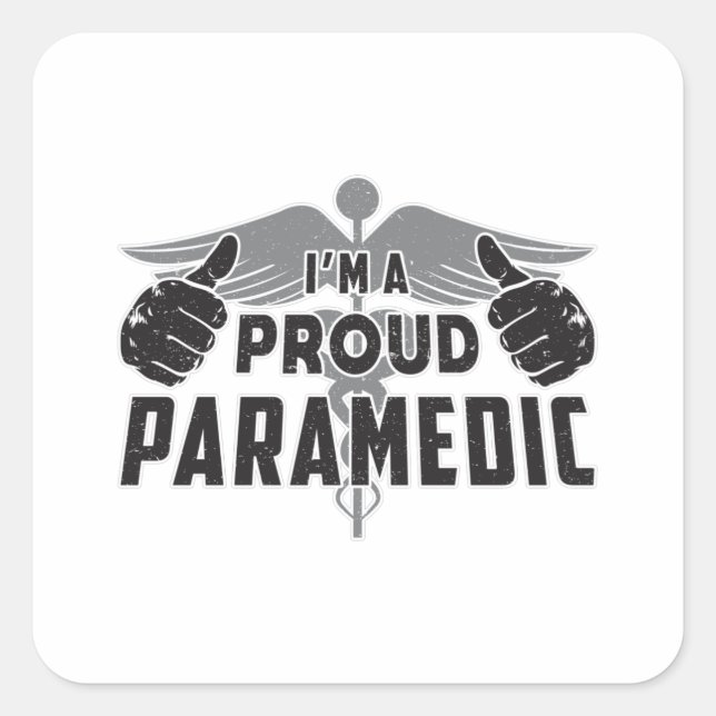 Pegatina Cuadrada Soy una Orgullosa Ambulancia Paramédica EMS Ayuda  (Anverso)