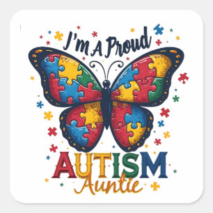 Pegatina Cuadrada Soy una orgullosa tía de autismo Conciencia del Au