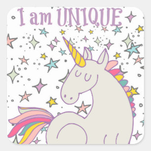 Pegatina Cuadrada Soy ÚNICO - Pegatinas de Unicornio y estrellas