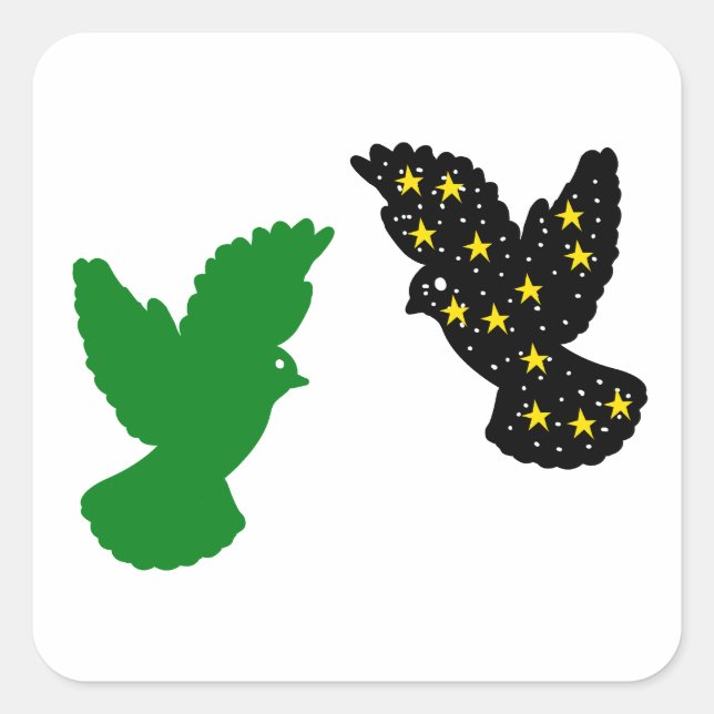 Pegatina Cuadrada Space Bird & Green Bird (Anverso)