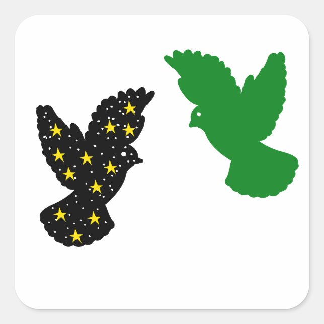 Pegatina Cuadrada Space Stars Bird & Green Bird (Anverso)