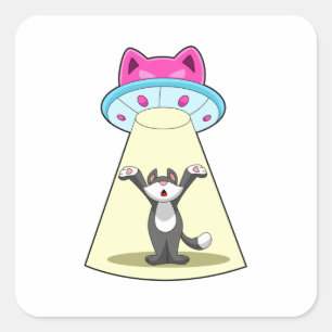 Pegatina Cuadrada Spaceship Cat